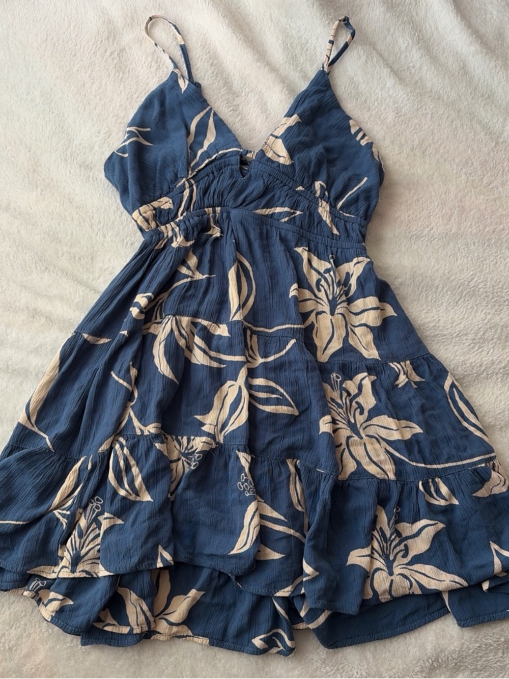 Angie Blue Floral Tiered Sundress with Cream Print